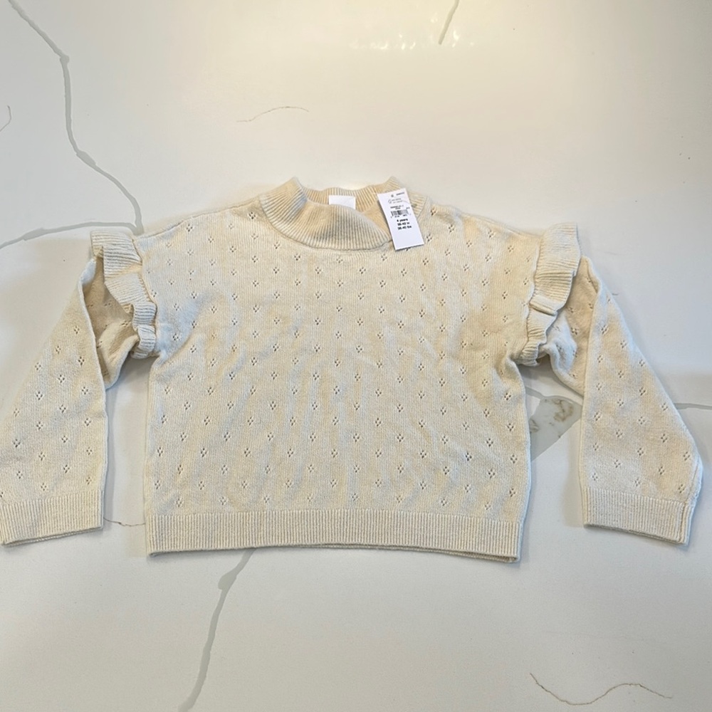 NWT Gap baby girls ruffled pointelle sweater oatmeal size 4 🤍